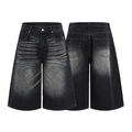 Pantalones cortos vaqueros negros con bigotes vintage y acabado lavado desgastado - S / Gris Oscuro