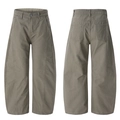 Retro grey-green baggy cargo pants with vertical stitching and wide-leg streetwear fit - S / Khaki Gray