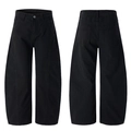 Front and back view of retro black wide-leg cargo pants with a trendy curved silhouette - S / Dark Gray