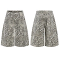 Distressed leopard print wide-leg denim shorts in grey and brown for men and women - S / Leopard Print