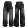 Schwarze Retro-Wide-Leg-Jeans mit weißen Kontrastnähten und Vintage-Wascheffekt-Details - S / Schwarz