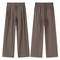 Men's Japanese retro straight wide-leg pleated pants in deep brown with elastic back waist - M / Brown