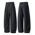 Klassieke zwarte pantalon met wijde pijpen, dubbele plooien en luxe drapering voor heren - S / Zwart