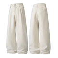Creamy white Lyocell wide-leg sports trousers with high-waist elastic band and button - S / Apricot