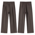 Pantaloni uomo gamba larga marrone scuro in seta ghiaccio con pieghe e vita alta elastica - M / Marrone