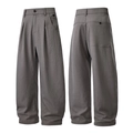 Herenpantalon met wijde pijpen en plooien in middengrijs met een achterzak met knoop - S / Grijs