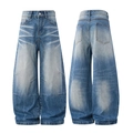 Retro lichtblauwe baggy jeans met vintage wassing en panelen stiksel voor heren - S