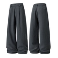 Unisex loose fit dark grey trousers featuring Lyocell texture and draped wide leg design - S / Gray