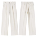 Pantaloni plissettati in seta di ghiaccio bianco crema da uomo con elastico in vita e dritti - M / Bianco Sporco