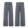 Pantalon en denim gris anthracite à jambe large avec lavage vintage et patch en cuir - S / Gris fumé