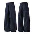 Dunkelblaue Herren-Hose mit weitem Bein, weißen Kontrastnähten und elastischem Taillenbund - S / Marineblau