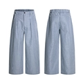 Pantaloni a gamba larga a quadretti blu e bianchi con pieghe e vita elastica - S / Blu a Quadri