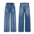 Retro-gewaschene blaue Wide-Leg-Jeans mit hoher Taille und geradem Schnitt aus Denim - S / Vintage-Blau