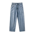 Klassieke lichtblauwe gewassen jeans met rechte pijpen en hoge taille voor heren - S / Donkerblauw