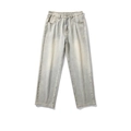 Lichtblauwe denim jeans met wijde pijpen, rechte snit en vintage high street look - S / Nostalgie Blauw