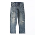 Jeans da uomo gamba dritta larghi in azzurro vintage con dettagli usurati e rotti - EU 38 / Blu