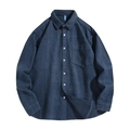 Japans retro katoenen overhemd in donkerblauw, losse pasvorm met borstzak voor heren - M / Marineblauw