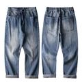 Jeans in denim lavato blu medio con vita elastica e orlo largo con risvolto - EU 28 / Blu