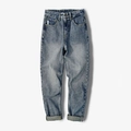 Klassische locker geschnittene Jeans für Herren in verwaschenem Blau mit Vintage-Effekten - EU 28 / Mittelblau & Weiß
