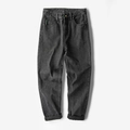 Lockere dunkelgraue Washed Denim Jeans mit lässigem geradem Schnitt und grünem Detail - EU 28 / Schwarz
