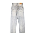Rückansicht hellblaue Jeans mit Wellenstickerei an den Taschen und Lederpatch am Bund - S / Vintage-Blau