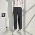 Pantalon de costume gris foncé pour homme, coupe courte avec plis et jambe droite - Gris Foncé Longueur Cheville / 34
