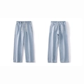 Light blue washed straight denim pants with elastic drawstring waist for men - 3XL / Faded Blue