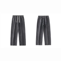 Men's wide-leg charcoal grey washed denim jeans with elastic drawstring waist - 3XL / Dark Grey