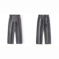 Loose dark gray washed denim pants featuring elastic waist and contrast drawstrings - 3XL / Light Gray