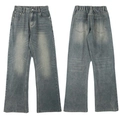 Vintage blue washed flared denim jeans for men with elastic waist and relaxed fit - 3XL / Vintage Blue