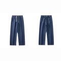 Jeans da uomo a gamba larga lavati in blu scuro con coulisse elastica in vita - Blu scuro