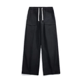 Pantaloni neri larghi stile giapponese con vita elasticizzata coulisse e grandi tasche cargo - M / Nero