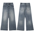 Lichtblauwe gewassen jeans met wijde pijpen, retro bliksempatroon en hoge taille pasvorm - 3XL / Vintage Blauw