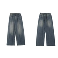 Blaue Retro-Waschung High-Street Loose Straight Wide-Leg Jeans mit Gummizug - S / Vintage-Blau