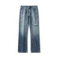 Jeans svasati lavaggio sfumato blu chiaro con strappi vintage e effetto baffi gatto - EU 28 / Blu Lavato
