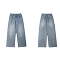 Hellblaue weite Jeans mit Vintage-Waschung und elastischem Bund für lockeren Sitz - S / Hellblau
