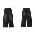 Retro gewaschene schwarze Wide-Leg-Jeans mit hoher Taille und Distressed-Finish - S / Dunkelgrau