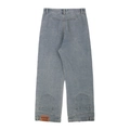 Light blue vintage high waist straight denim jeans with unique bottom pockets and leather patch - S / Vintage Blue