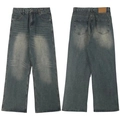 Retro gewassen donkerblauwe wide-leg flared jeans met vintage vervaging - 3XL / Vintage Blauw