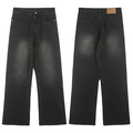 Retro gewassen zwarte jeans met uitlopende pijpen en vintage waseffecten - 3XL / Zwart