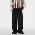 Pantaloni neri da uomo a gamba larga con drappeggio fluido e taglio dritto rilassato - S / Nero (Stile M)