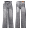 Vaqueros vintage grises lavados de pierna ancha y corte recto con acabado gastado - S / Gris