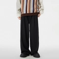 Pantaloni neri classici a gamba larga con drappeggio pesante e stile street minimal - S / Nero (Stile 1)