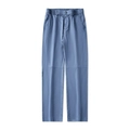 Men's loose straight casual pants in grey blue with horizontal stitching and elastic waist - 3XL / Blue