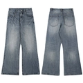 Hellblaue Wide Leg Jeans mit Vintage-Blitz-Riss-Waschung und Cat-Whiskers-Effekt - S / Vintage-Blau