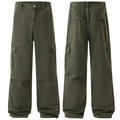 Vaqueros cargo para hombre verde militar con bolsillos múltiples y corte ancho holgado - S / Verde matcha