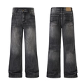 Jean évasé noir délavé pour homme avec texture vintage et coupe décontractée tendance - 3XL / Noir et Gris