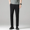 Men's slim-fit straight-leg black business casual pants in ice silk stretch fabric - EU 28 / Pants / Black