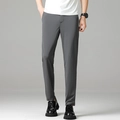 Men's slim fit straight leg business casual trousers in mid-grey ice silk fabric - Light Gray Long Pants / 28