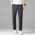Men's slim fit straight-leg trousers in navy blue ice silk fabric for business casual - Dark Gray Pants / 28